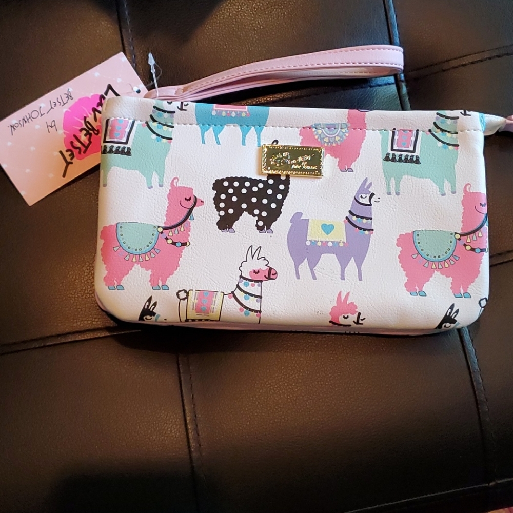 NWT Betsey Johnson Llama Double Pouch Wristlet